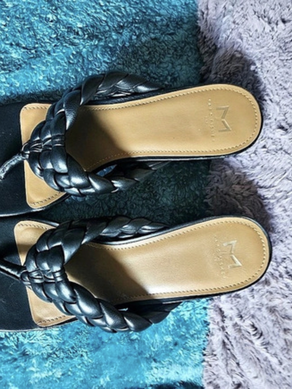 Marc Fisher LTD Black Braided Block Heel Sandals US 8.5M